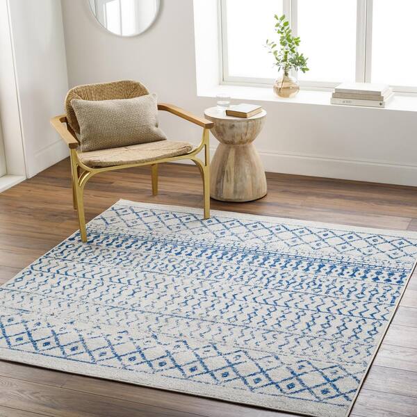 Alois Cream/Royal Blue Geometric 5 ft. x 5 ft. Indoor Square Area Rug