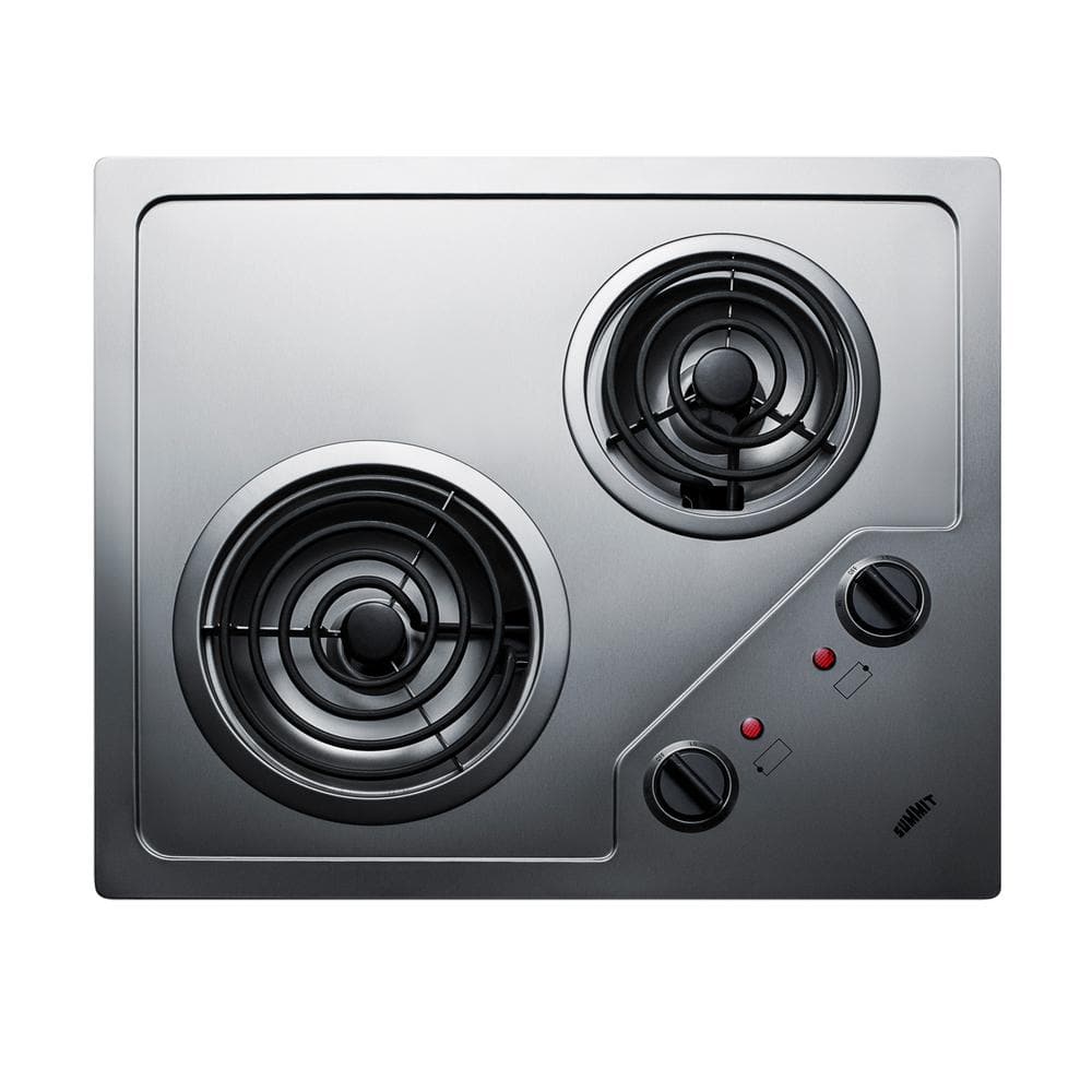 Summit Appliance 21 in. 115-Volt Coil Electric Cooktop in Stainless Steel with 2 Elements, Silver