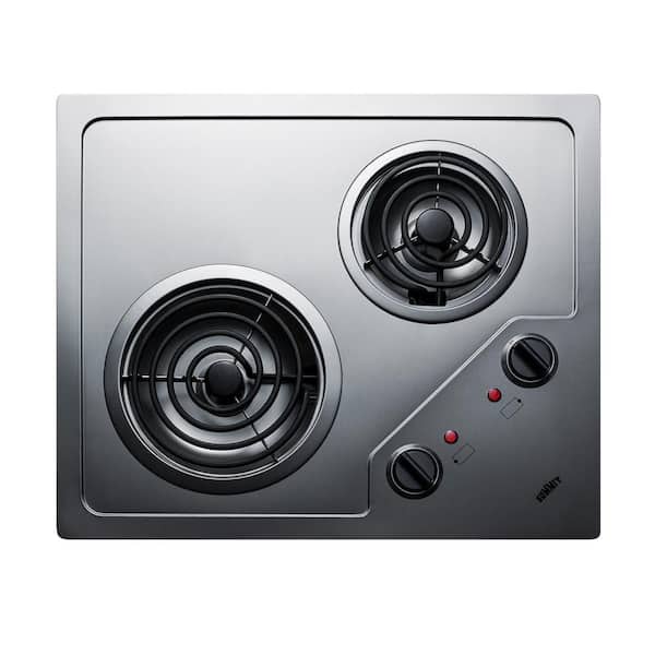 Summit Appliance 21 in. Coil Electric Cooktop in Stainless Steel with 2 Elements, 220-Volt