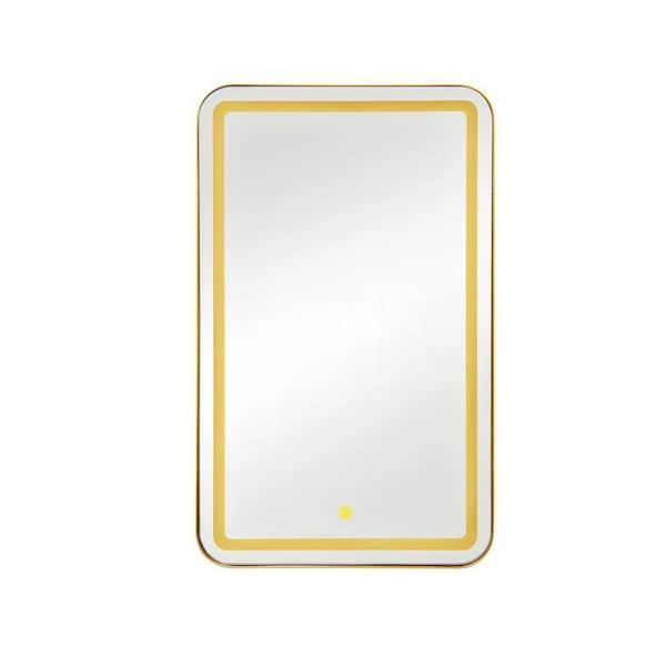 Cesicia 20.67 in. W x 33.66 in. H Rectangular Gold Frame Recessed or Wall Mount Medicine Cabinet with Mirror and LED