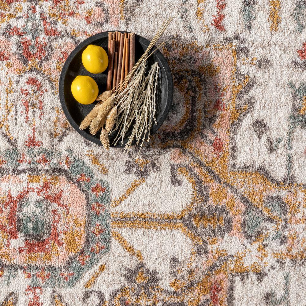 Justine Beige Rectangular Medallion Synthetic Area Rug