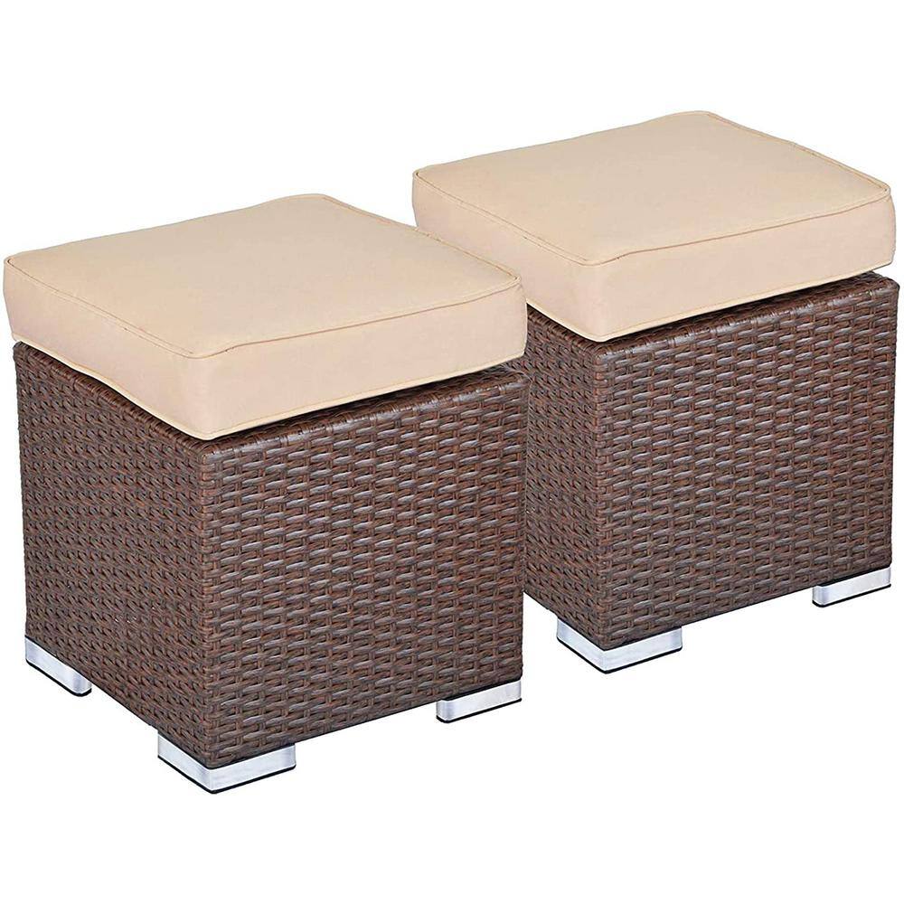 brown rattan garden footstool