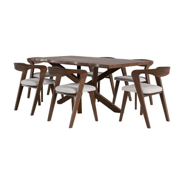 Walnut Brown, Ivory 28.5 in. 7-Piece Dining Set