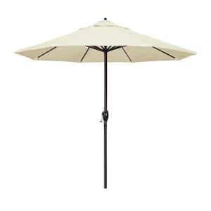 9 ft. Bronze Aluminum Pole Market Aluminum Ribs Auto Tilt Crank Lift Patio Umbrella in Canvas Sunbrella