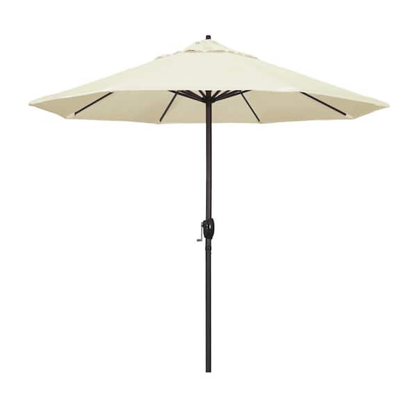 California Umbrella 9 ft. Aluminum Market Auto Tilt Crank Lift Bronze Patio Umbrella in Canvas Pacifica