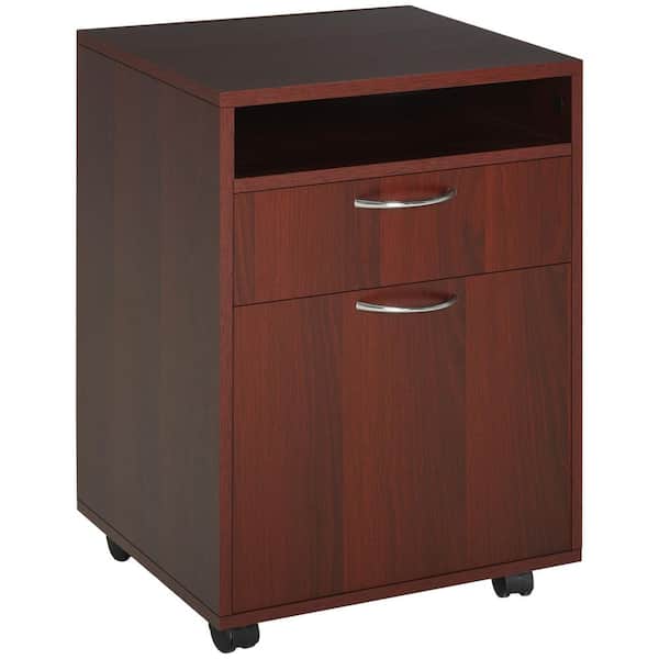Mobile Storage Cabinet Organizer with Drawer and Cabinet, Printer Stand with Castors, in Brown