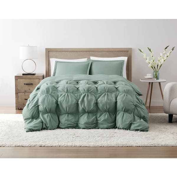 Truly Soft Oversized Puffer 3-Piece Green Microfiber Full/Queen Comforter Set