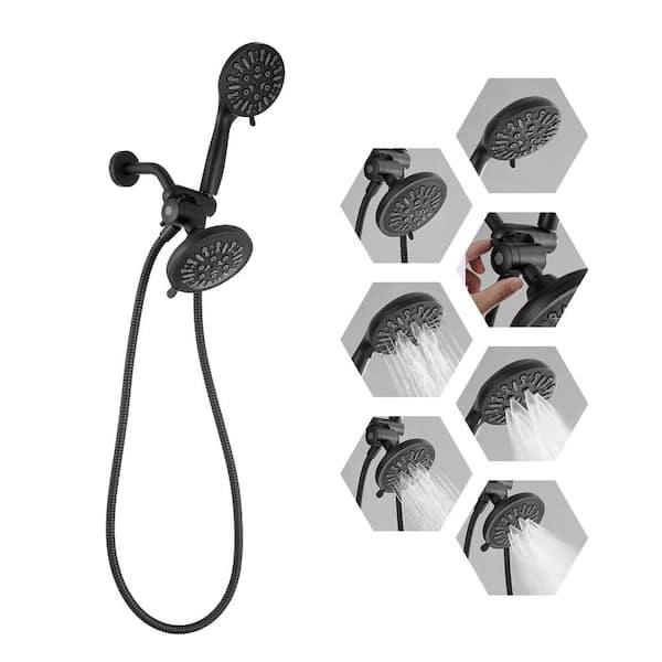 9-Spray 5.5 in. Wall Mount Dual Shower Head and Handheld Shower Head 1.8 GPM with Stainless Steel Hose in Matte Black