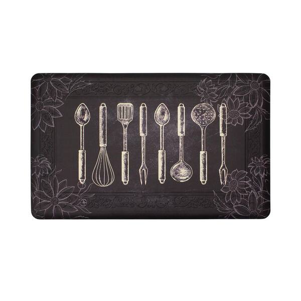 Chef Gear Hydrangea Spring Chalk Utensils 20 in. x 32 in. Anti-Fatigue Gelness Kitchen Mat