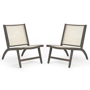 Woven Accent Chair with Gray Aluminum Frame, Mid Century Lounge Chair, Outdoor Side Chair (Set of 2)