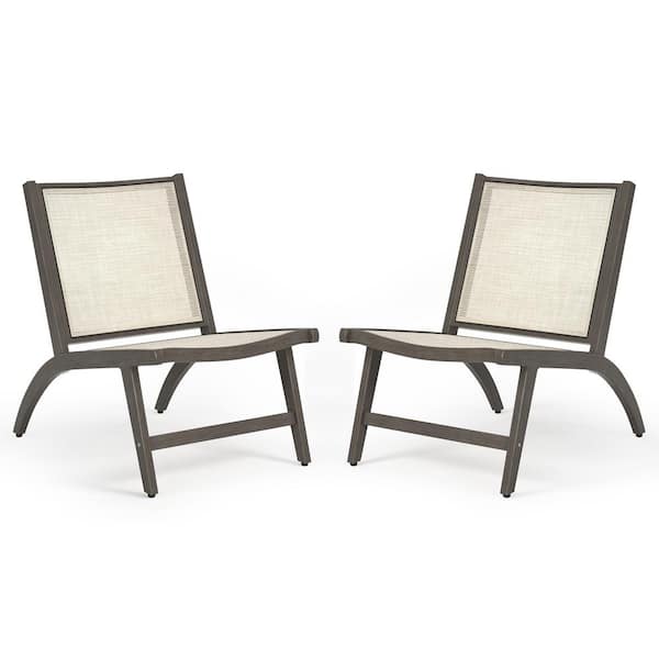 cozyman Stern Woven Accent Chair with Gray Aluminum Frame, Mid Century Lounge Chair, Outdoor Side Chair (Set of 2)