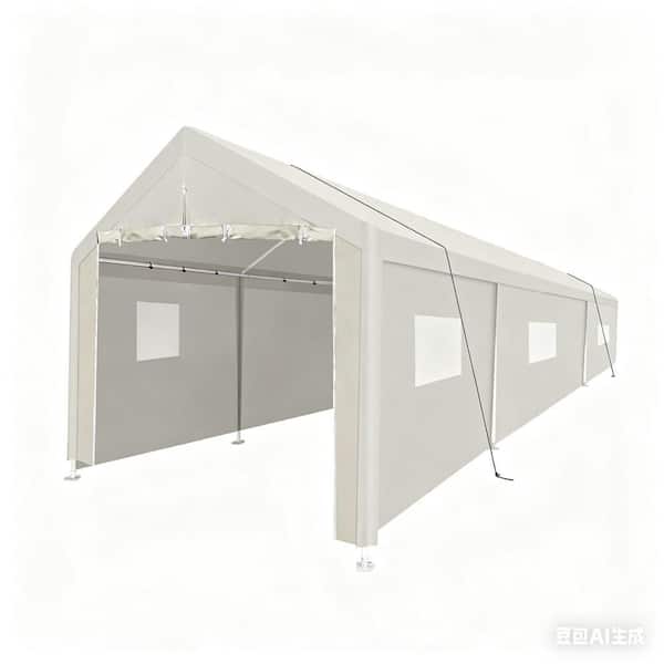10 ft. W x 30 ft. D White Portable Carport Garage Tent with Window