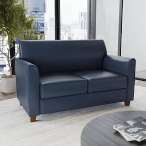 Hercules Diplomat Series 52 in. in Navy Leather Soft 2-Seat Loveseat with Line Stitched Frame