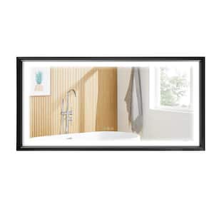 72 in. W x 36 in. H Medium Rectangular Metal Framed Wall Bathroom Vanity Mirror in Black, Defogger, Dimmable
