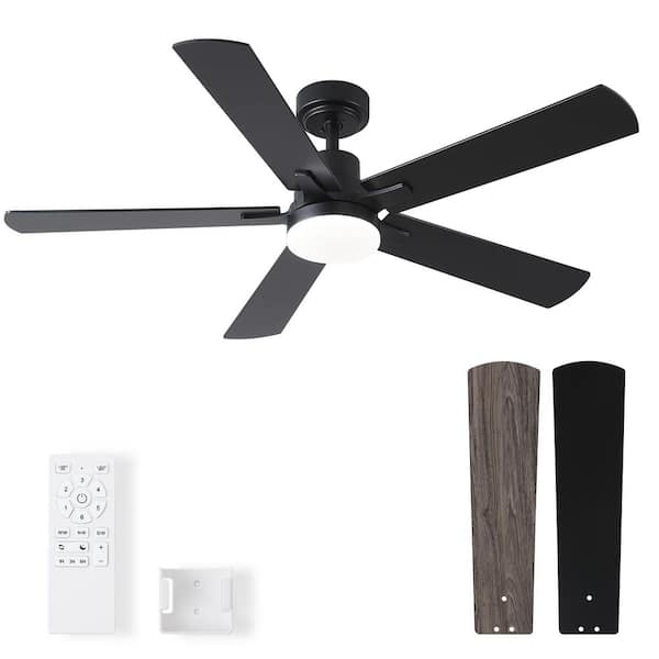 Knion 52 in. Integrated LED Indoor Black Ceiling Fan with Light Kit and Remote