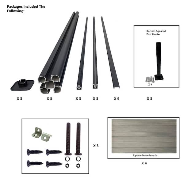 LH EP Complete Kit 6 ft. x 6 ft. Wood Grain Castle Gray WPC Composite Fence Panel w/Bottom Squared Holders Post Kits (2 set)