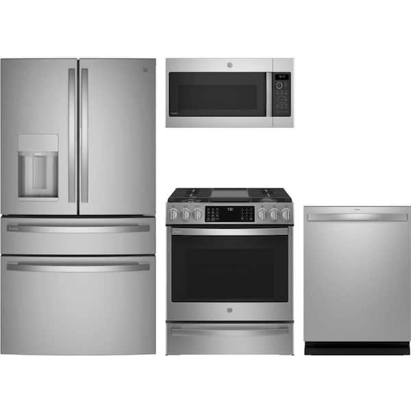 Profile 27.9 cu. ft. Standard Depth Refrigerator with Smart Slide-In Gas Range and Dishwasher with Smart Assist AI