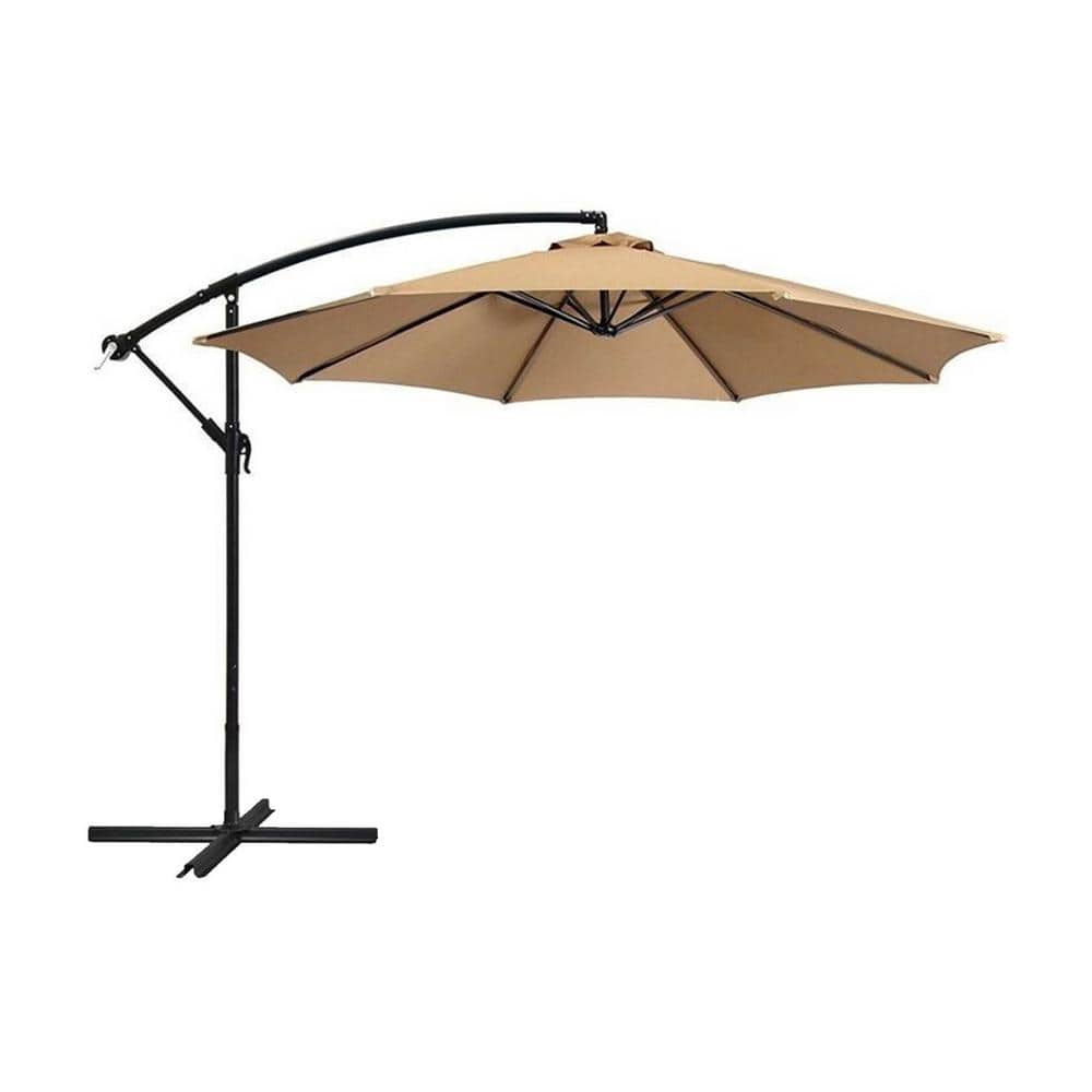 10 ft. Cantilever Hanging Umbrella Outdoor Patio Umbrella in Beige with Cro