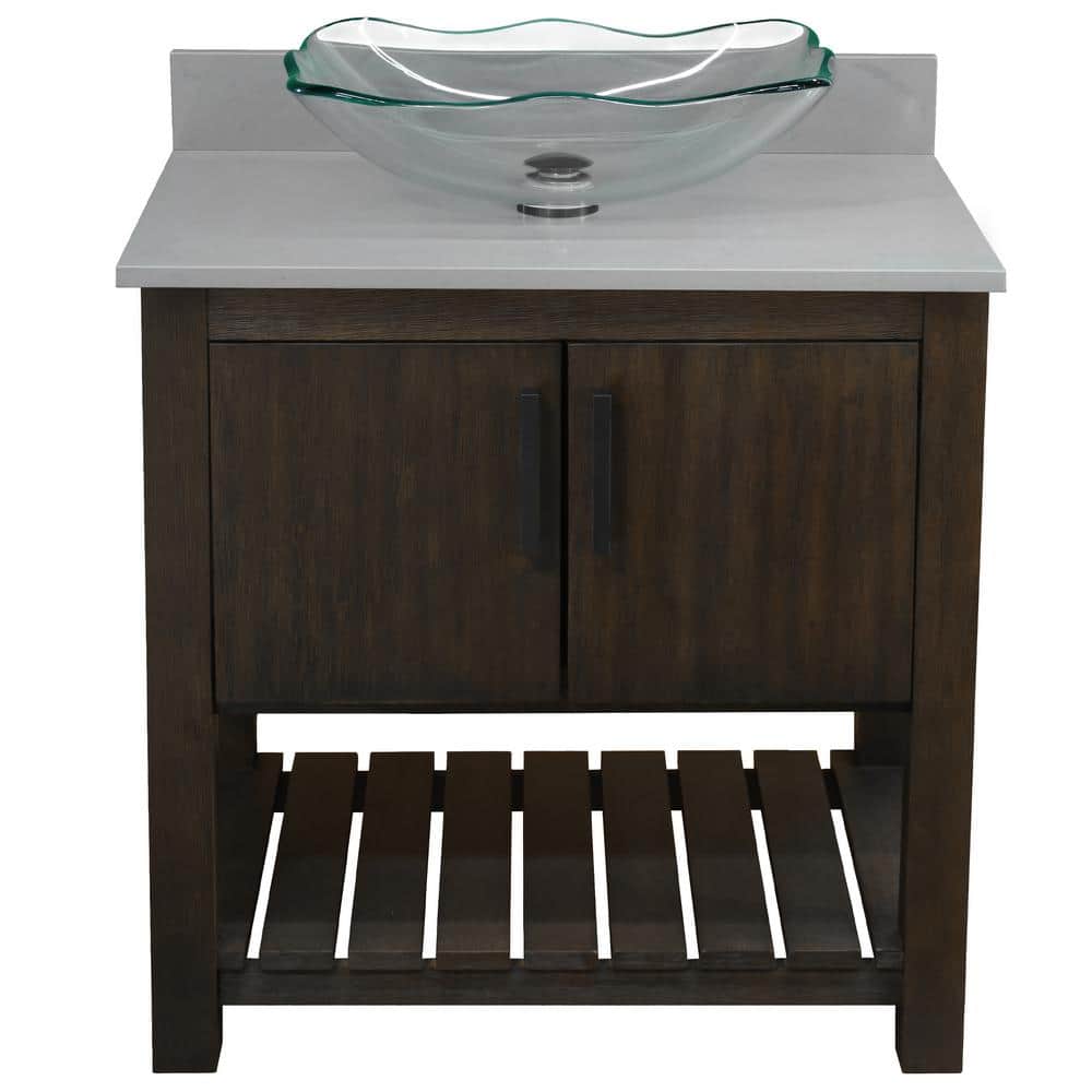 Ocean Breeze 31 in. W x 22 in. D x 31 in. H 1 Clear Sink with MB Drain Bath Vanity in Cafe Mocha with Grey Quartz Top price history on PriceWatchPro