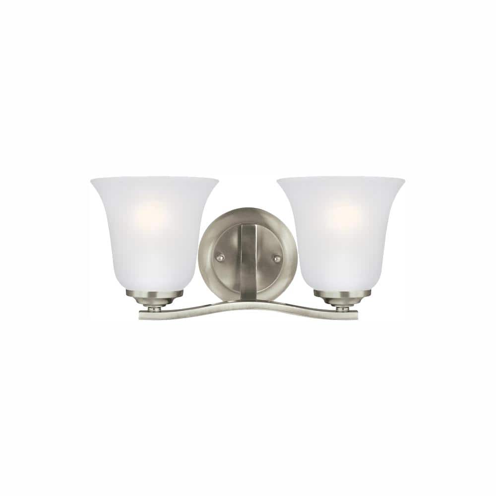 Generation Lighting Emmons 14 in. 2-Light Brushed Nickel Traditional Transitional Wall Bathroom Vanity Light with LED Bulbs