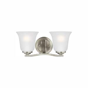 Emmons 14 in. 2-Light Brushed Nickel Traditional Transitional Wall Bathroom Vanity Light with LED Bulbs