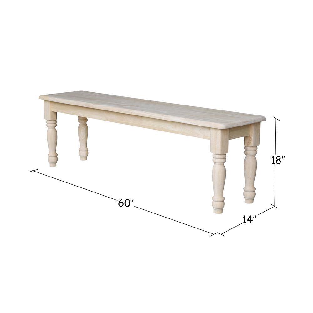 Elegant Farmhouse 62" Unfinished Solid Hardwood Bench
