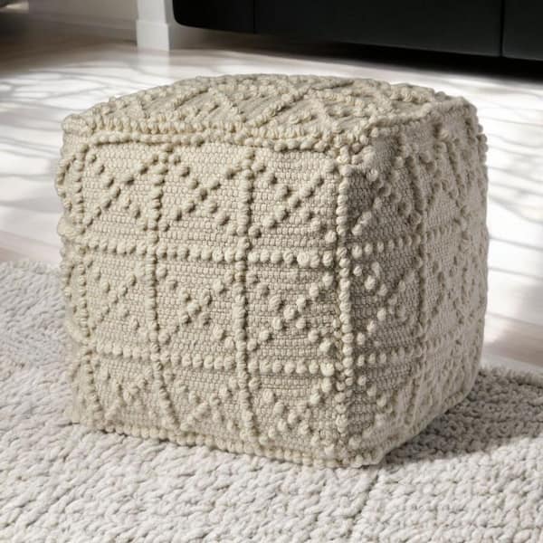 HomeRoots Ivory Wool Cube Ottoman