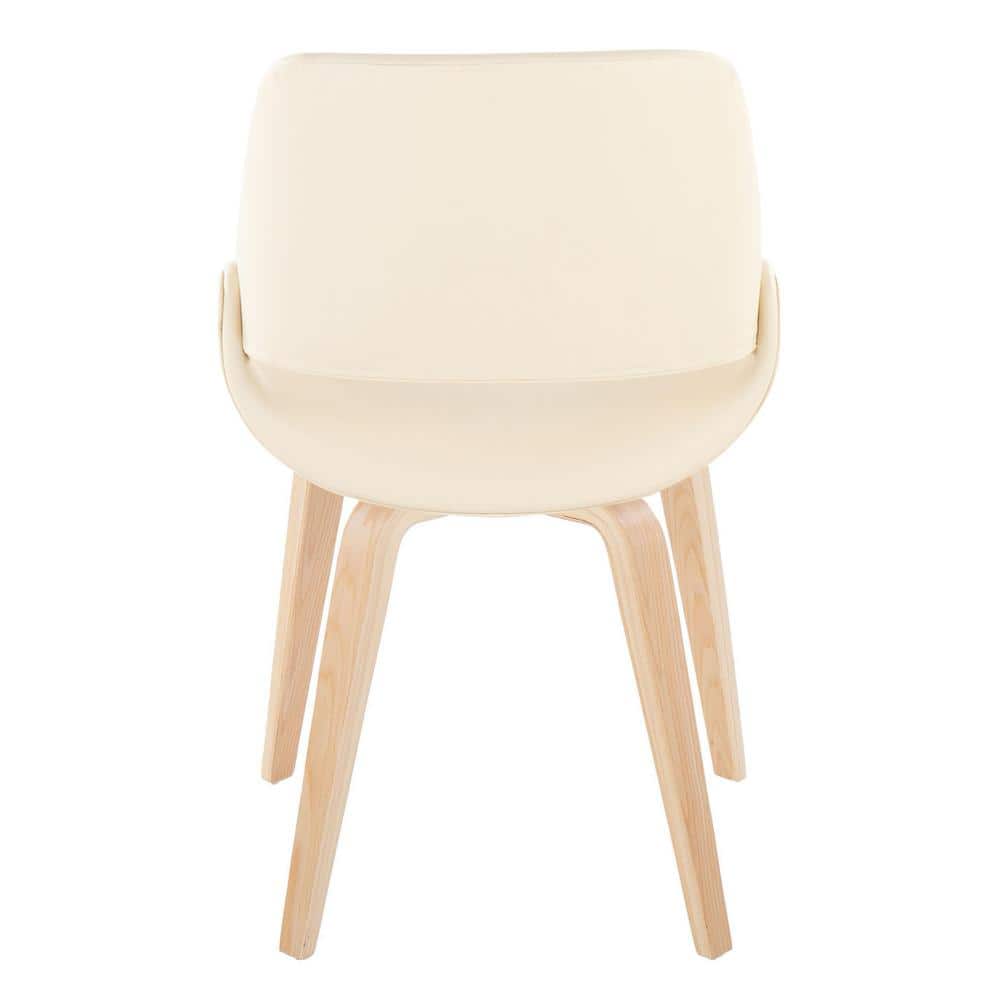 Cream Faux Leather and Natural Wood Upholstered Chair Set