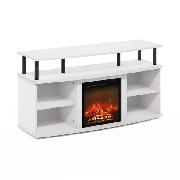 Furinno Jensen 47.24 in. Freestanding Wood Smart Electric Fireplace TV Stand in Solid White/Black