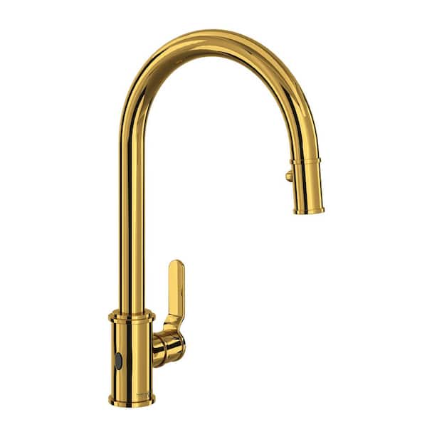 ROHL Armstrong Single-Handle Pull Down Sprayer Kitchen Faucet in Unlacquered Brass