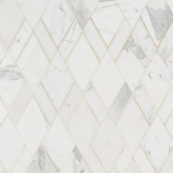 Ivy Hill Tile Mehko Calacatta 11.81 in. x 14.96 in. Polished Marble and Brass Wall Tile (1.22 sq. ft./Each)