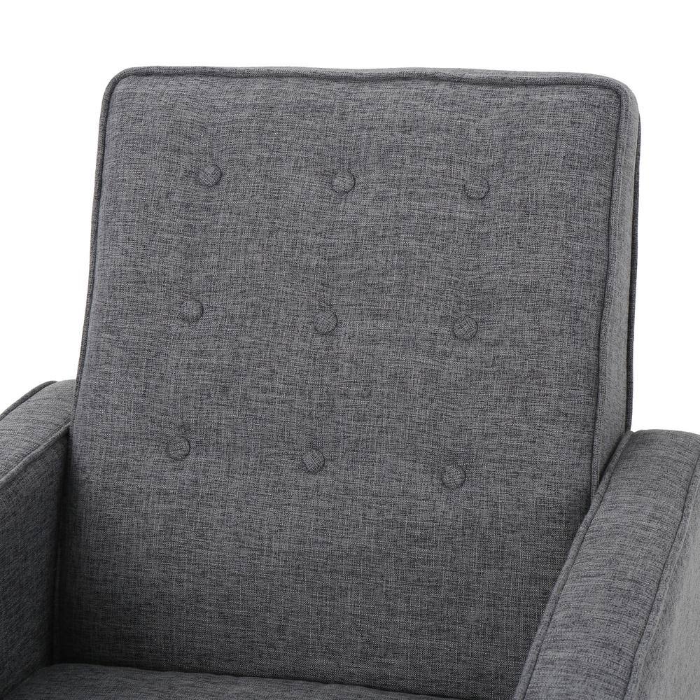 Gray Mid-Century Birch Wood Recliner with Tufted Back