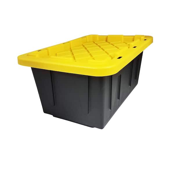 70 Gal. Tough Storage Tote with Wheels in Black with Yellow Lid