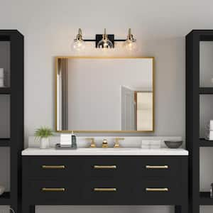 Modern 22 in. 3-Light Black Bathroom Vanity Light, Powder Room Rustic Vanity Light, Clear Glass Brass Gold Wall Light