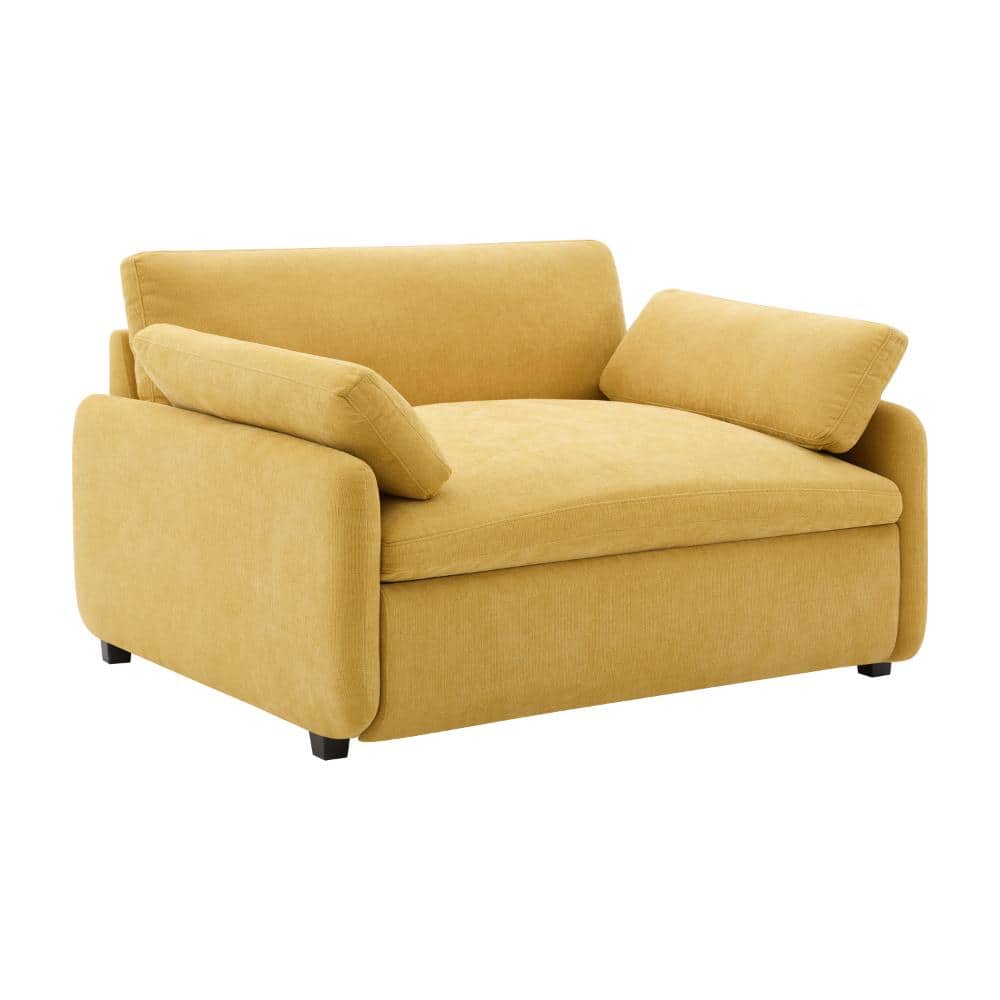 50 in Wide Round Arm Chenille Rectangle Single Sofa Chair in Yellow with Pillows price history on PriceWatchPro