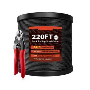 Steel DN Mate 100ft Black Wire Rope, 1/8" Stainless Steel Cable For Deck Cable Railing System, 7x7 Strands Construction, T316 Marine Grade Stainless Steel Wire Rust-Free