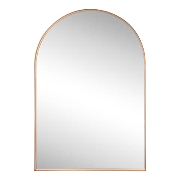 Elodie 28 in. W x 40 in. H Large Arched Metal Framed Wall Mounted Mirror, Gold