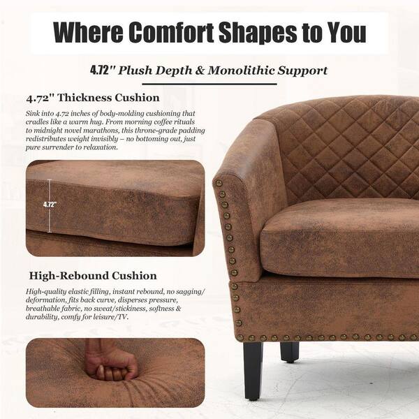 HOMEFUN Modern Coffee Microfiber Wood Frame Accent Arm Chair with