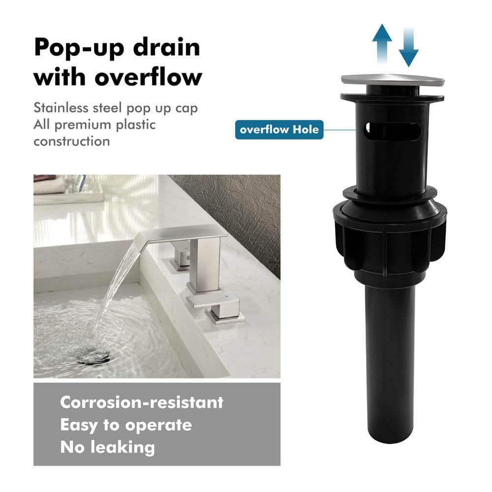 Brushed Nickel 8-Inch Widespread Waterfall Bathroom Faucet