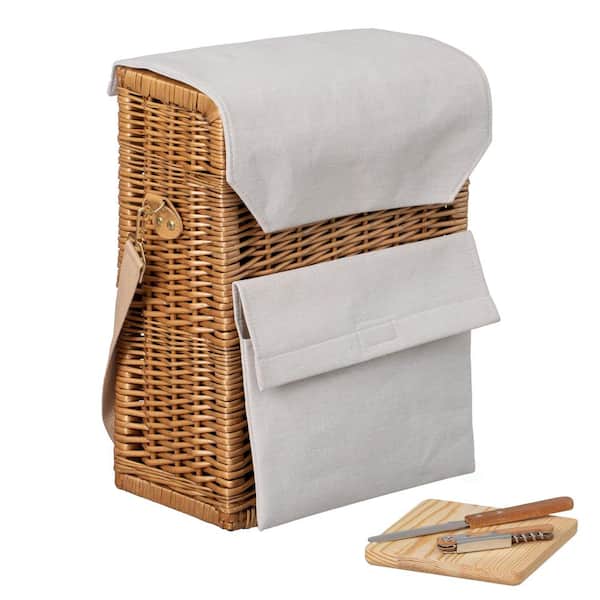 WICKERWISE Wine and Cheese Picnic Basket Wicker Tote Bag for Outdoor Parties, Camping, Travel and Celebrations, Brown