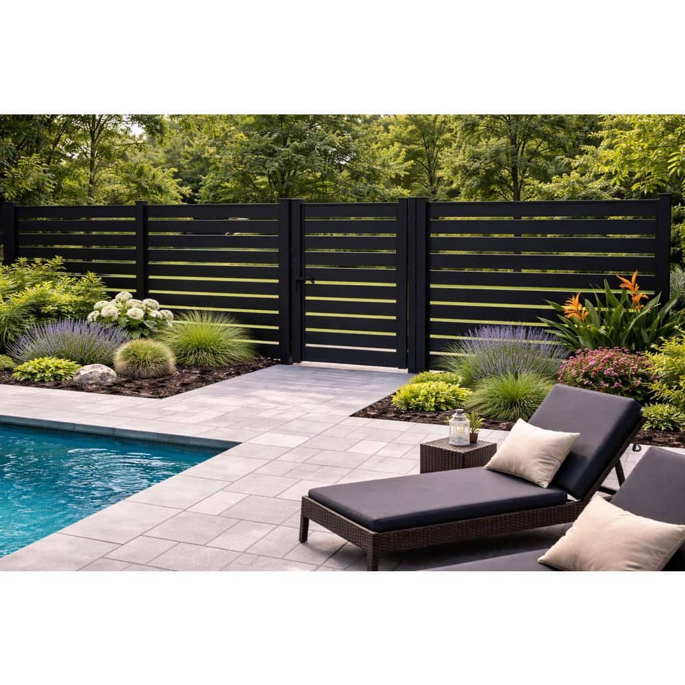 Aluminum Slat Fence 96 in. x 72 in. Black 1 in. Spacer between Each Slat price history on PriceWatchPro