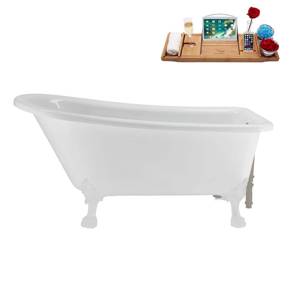 58 in. x 28 in. Acrylic Clawfoot Soaking Bathtub in Glossy White with Brushed GunMetal Drain, Glossy White Clawfeet price history on PriceWatchPro