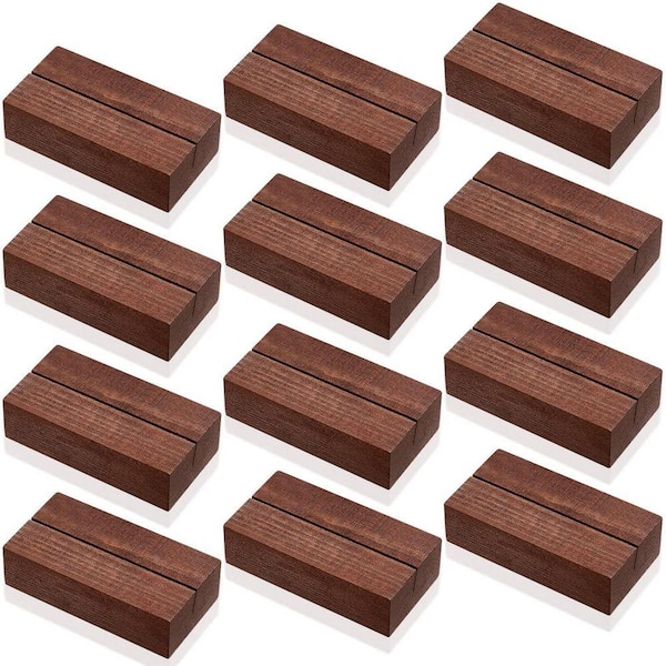 3 in. x 0.8 in. Walnut Pedestal Wood Place Card Holder Set of 12 Pcs Number Stands for Wedding Party Events Decoration