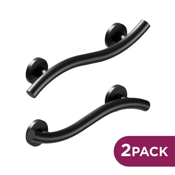 Decorative Wave Grab Bars 18 in. ADA Compliant, Left And Right Orientation in Matte Black (2x Pack)