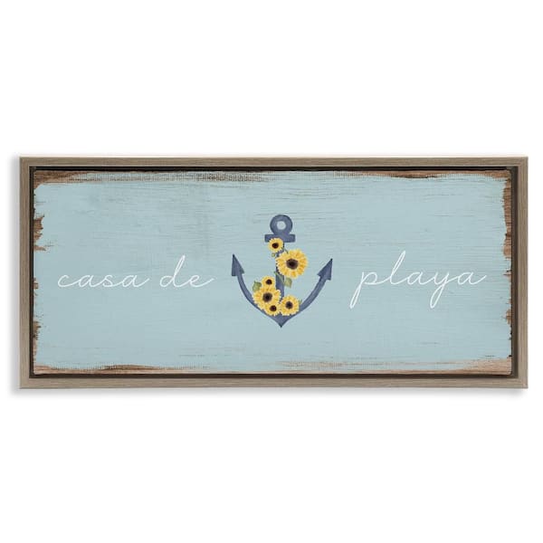 Stupell Industries Beach House with Anchor by Lil' Rue Brown Floater Frame Nature Graphic Art Print 11 in. x 25 in.
