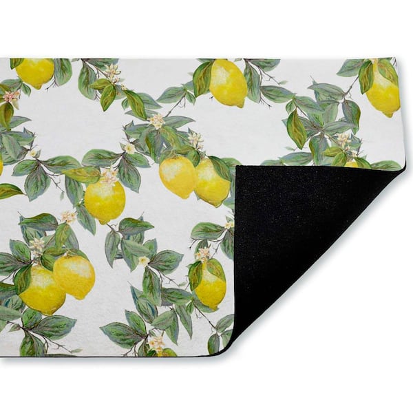 Fruity Lemony Vine Pattern Green 18 in. x 30 in. Polyester Non-Slip Outdoor Door Mat