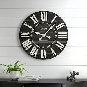 Large Farmhouse Wall Clock with Black Wooden Shiplap (24 in.)