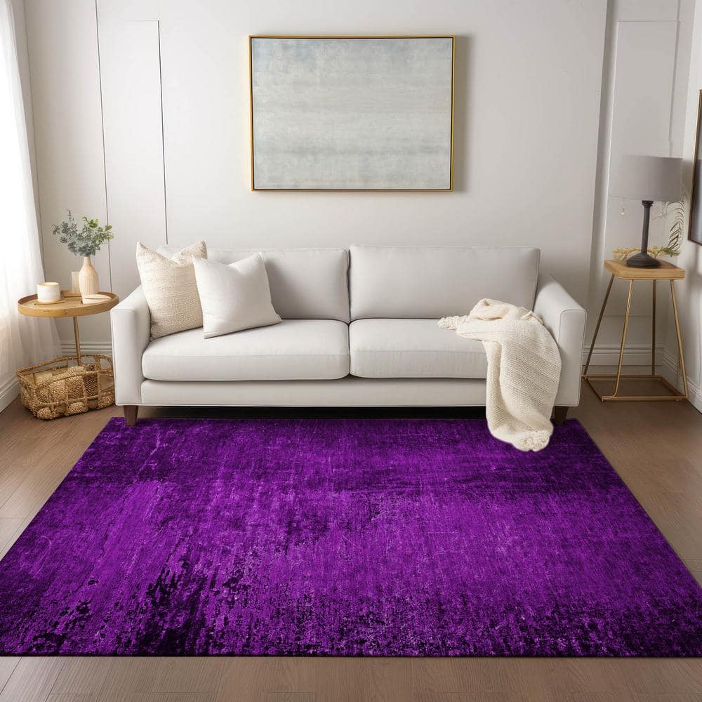 Purple Synthetic Rectangular Machine Washable Area Rug