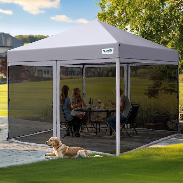10 ft. x 10 ft. Pop up Screened Canopy Tent with Mosquito Netting, Portable Easy Up Outdoor Screen House Shelter-Gray
