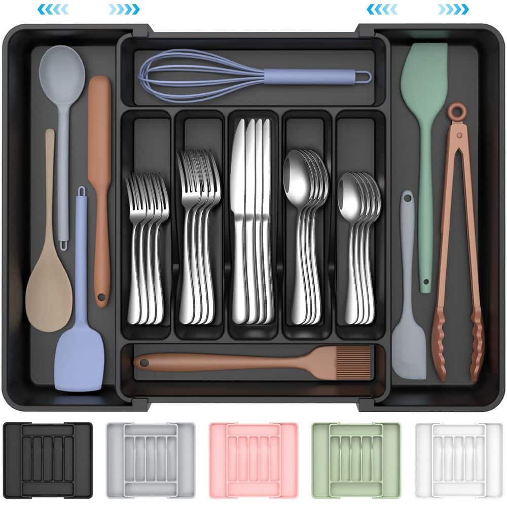 Expandable Black Silverware Organizer BPA-Free Plastic Adjustable Utensil Drawer Holder for Cutlery Kitchen price history on PriceWatchPro